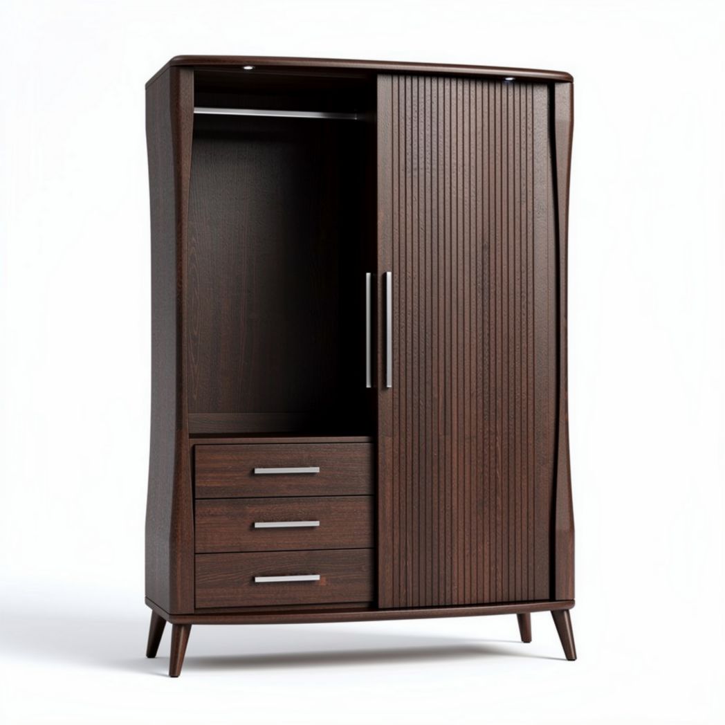Armoire en bois foncé avec deux portes et trois tiroirs 120 x 60 x 180cm