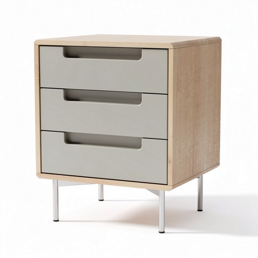 Table de chevet en bois avec trois tiroirs gris 40 x 50 x 60cm