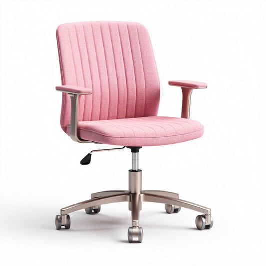 Chaise de bureau en tissu rose avec accoudoirs et roulettes 60 x 60 x 90cm