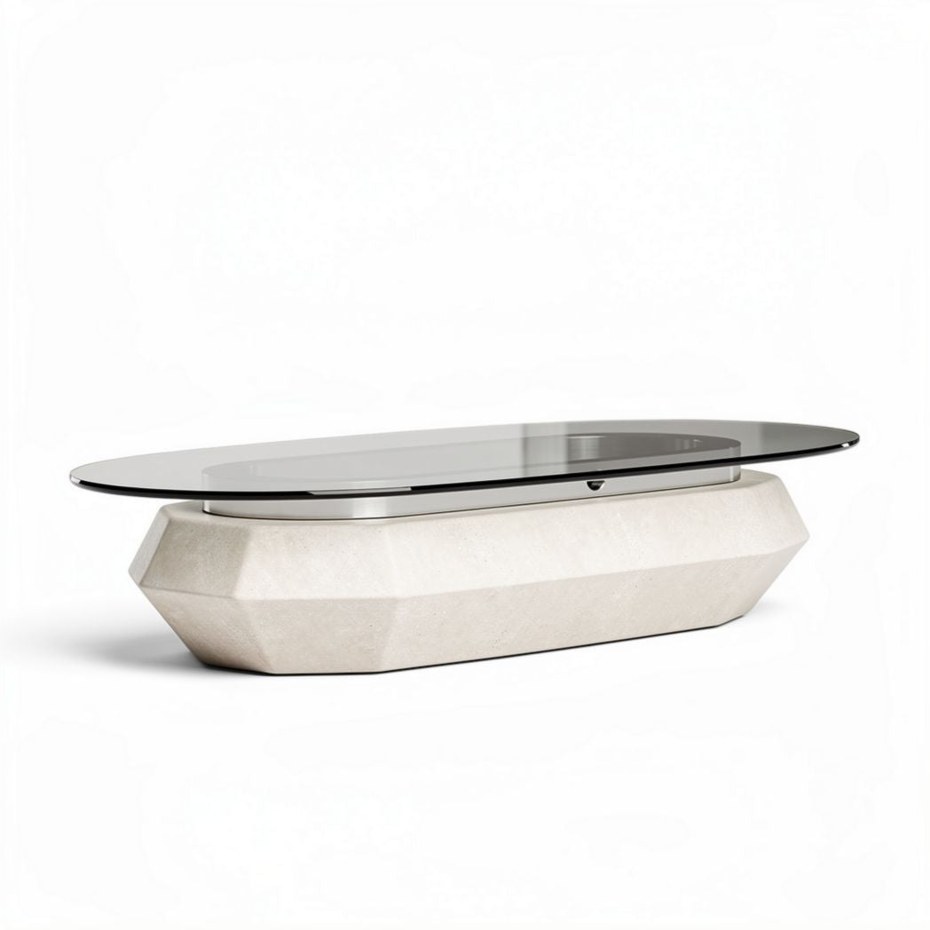 Table basse en verre et pierre composite 120 x 60 x 40 cm