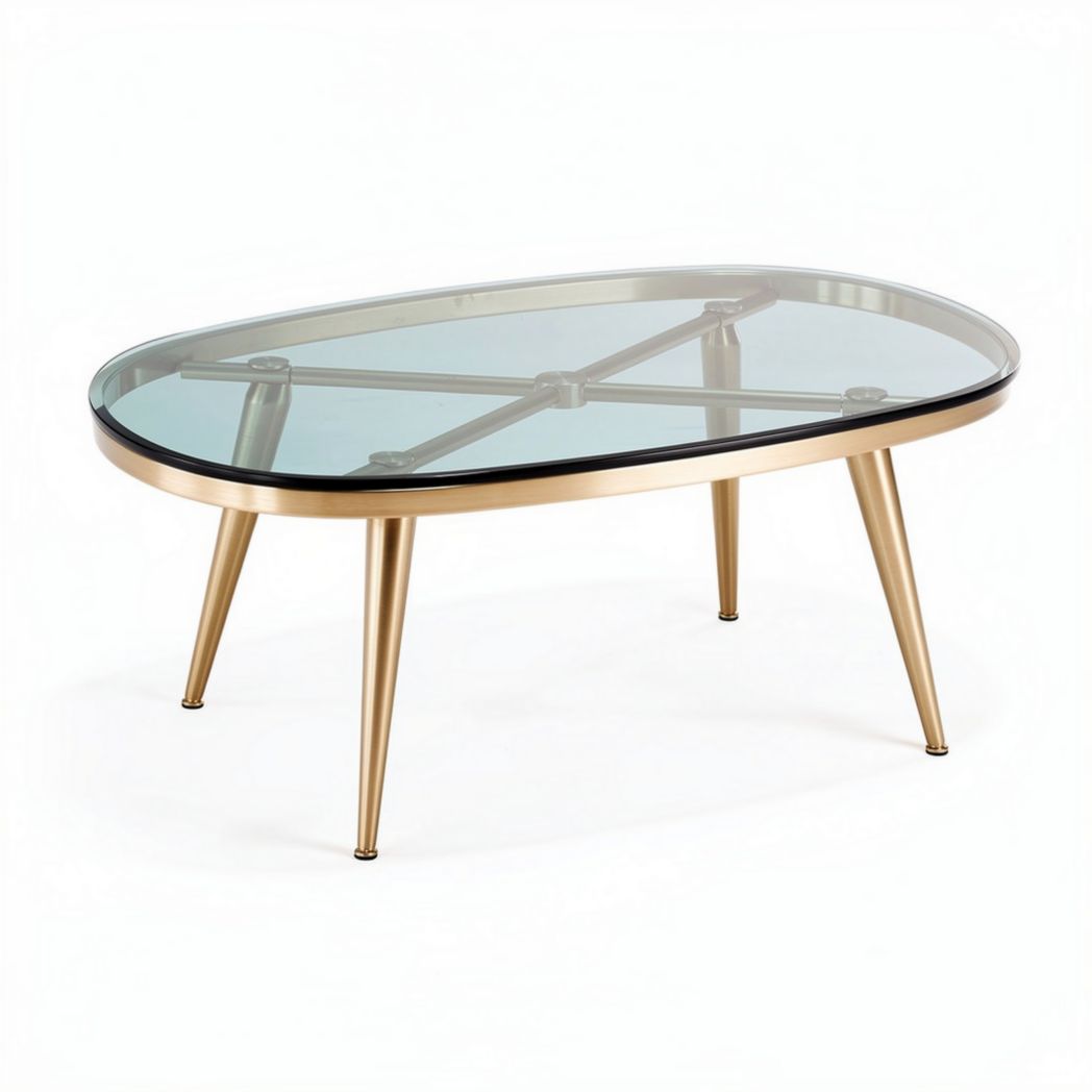 Table basse ovale en verre avec structure en métal doré 120 x 60 x 45cm