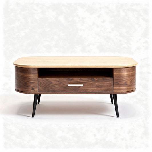 Table basse en bois avec tiroir 120 x 60 x 40cm finition chêne et noyer