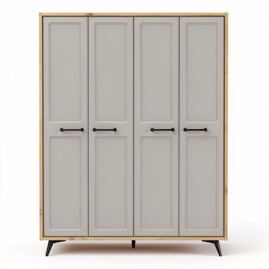 Armoire en bois avec portes grises et poignées noires 180 x 120 x 45cm